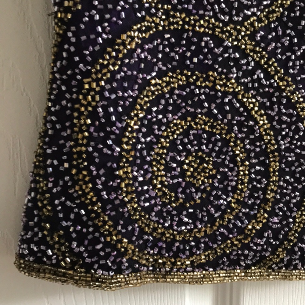 SCALA Silk beaded Top / purple‎ & gold / SZ S - Picture 4 of 8